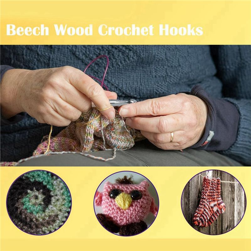 ABJI-40Pcs Wood Crochet Hooks  - огляд і ціна Wooden Crochet Hooks Ergonomic Handle